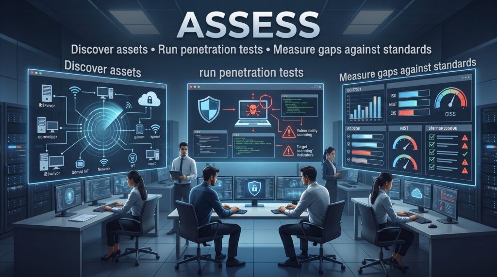 Assess — Discover assets, run penetration tests and measure gaps against standards.